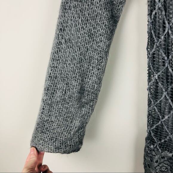 NEW LOLA grey mohair Viscose floral boho lagenlook tunic ruffle mesh sweater OS - Picture 6 of 10